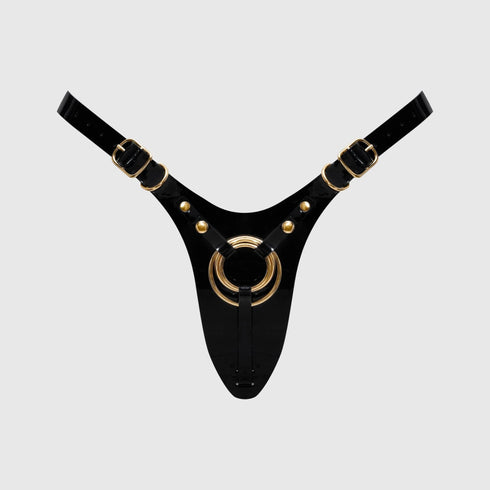 Pegging Harness in Faux Leather – Fabulous Black Glossy – strap-on-me®