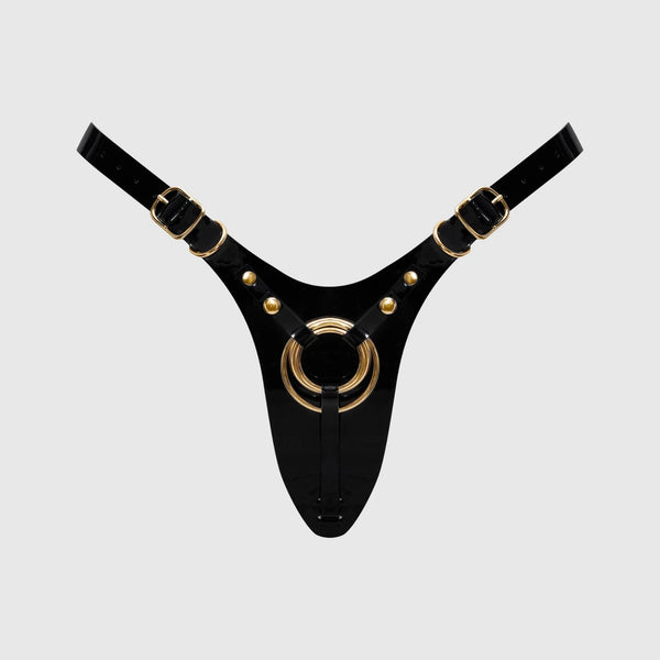 Pegging Harness in Faux Leather – Fabulous Black Glossy – strap-on-me®