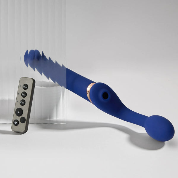 Vibrating Multi Orgasm Bendable Strap-On - New version - Blue