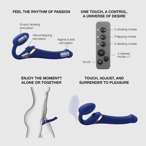 Vibrating Multi Orgasm Bendable Strap-On - New version - Blue