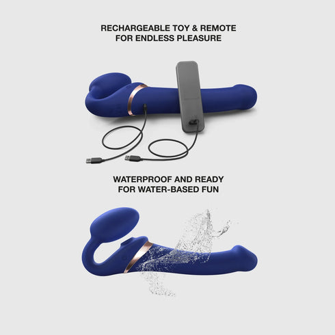 Vibrating Multi Orgasm Bendable Strap-On - New version - Blue