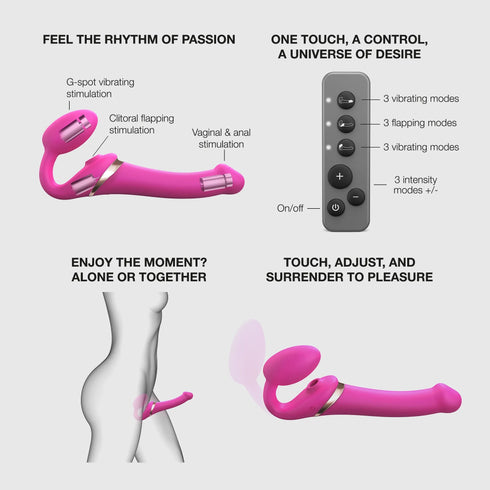 Vibrating Multi Orgasm Bendable Strap-On - New version - Fuschia