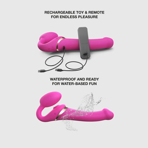 Vibrating Multi Orgasm Bendable Strap-On - New version - Fuschia