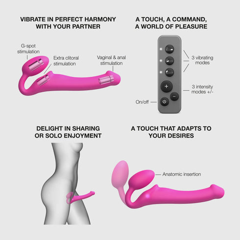 Vibrating Strap-on Remote Controlled 3 Motors - New version - Fuchsia