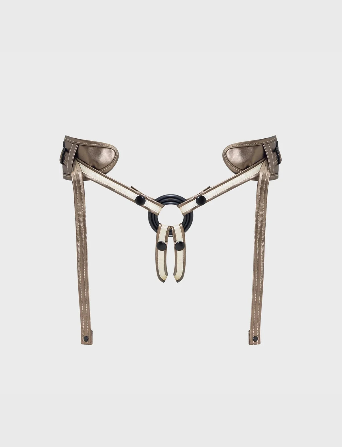 Faux leather harness Strap-on-Me Desirous golden bronze one-size design with adjustable fit for comfortable and elegant wear