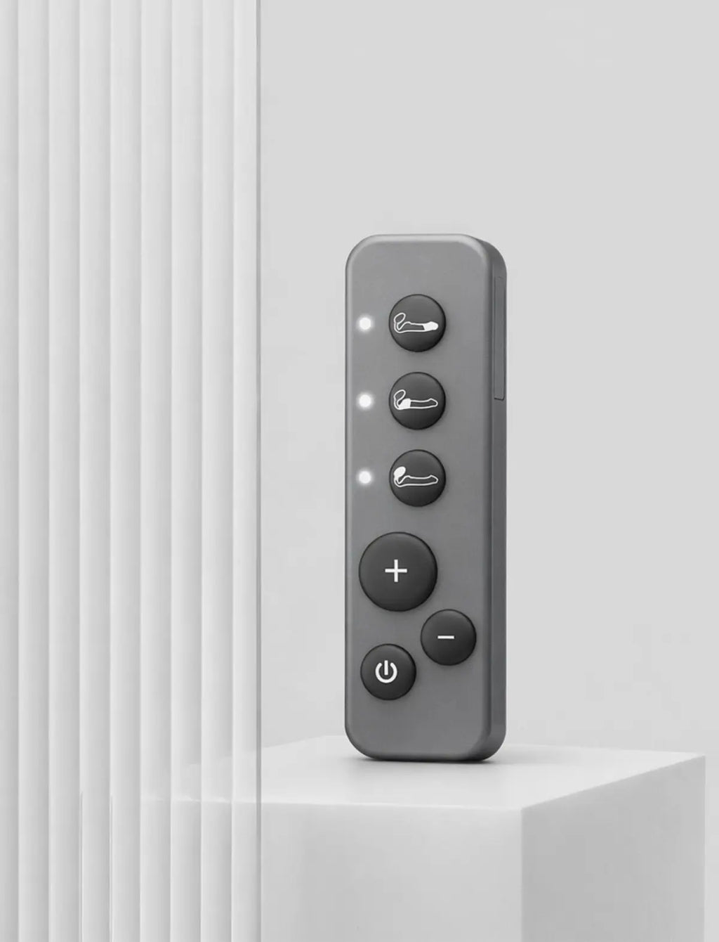 Rechargeable Strap-on-Me remote control designed for easy wireless operation and convenient use