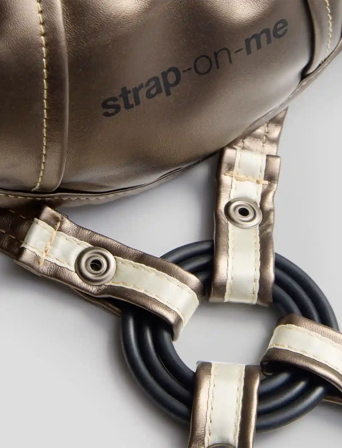 Faux leather harness Strap-on-Me Desirous golden bronze one-size design with adjustable fit for comfortable and elegant wear