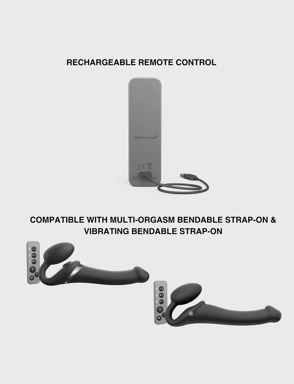 Rechargeable Strap-on-Me remote control designed for easy wireless operation and convenient use
