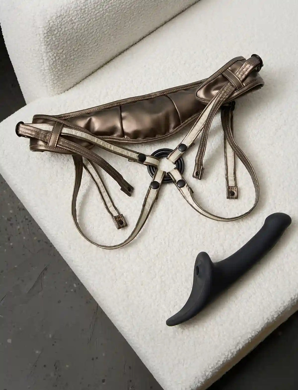 Faux leather harness Strap-on-Me Desirous golden bronze one-size design with adjustable fit for comfortable and elegant wear
