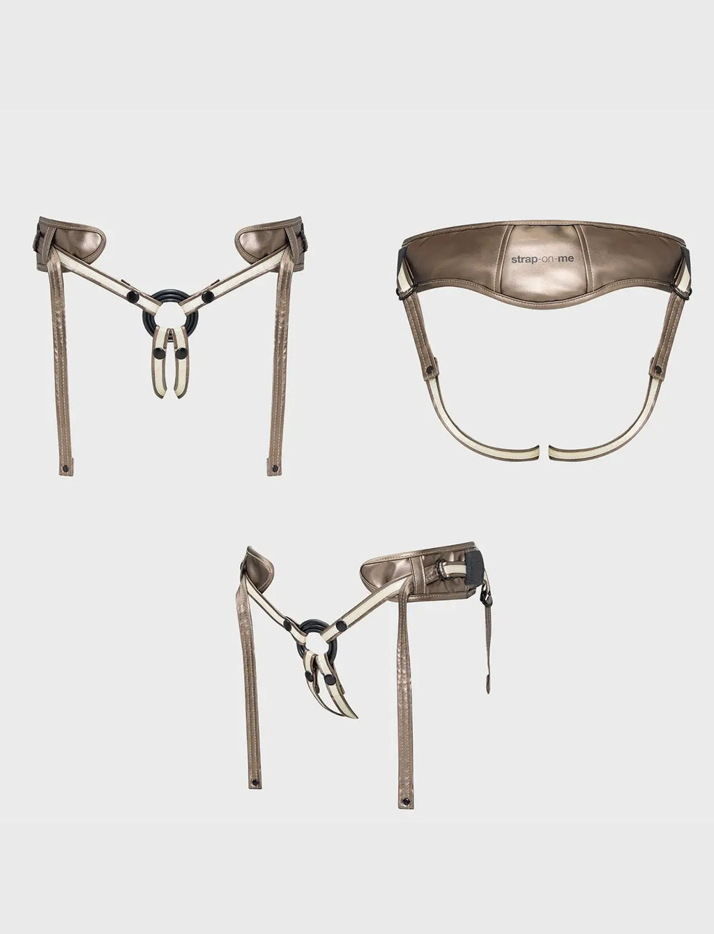 Faux leather harness Strap-on-Me Desirous golden bronze one-size design with adjustable fit for comfortable and elegant wear