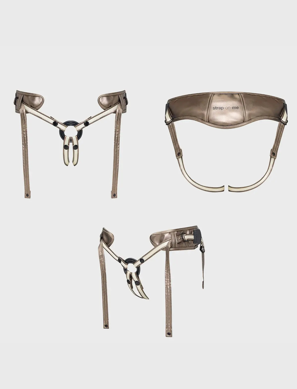 Faux leather harness Strap-on-Me Desirous golden bronze one-size design with adjustable fit for comfortable and elegant wear