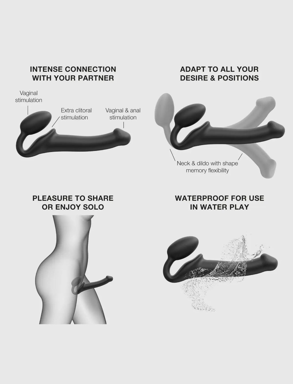 Classic non-vibrating strap-on, new version, black design, Strap-On-Me collection