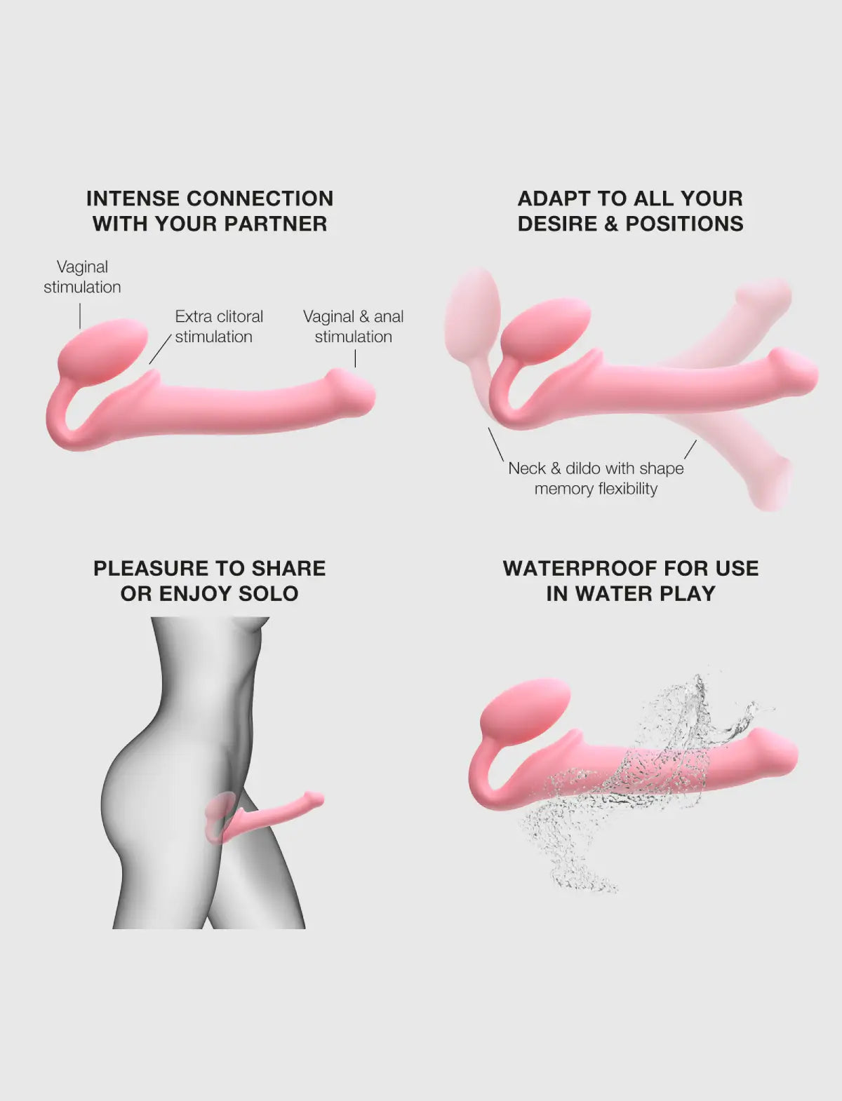 Classic non-vibrating strap-on, new version, pink design, Strap-On-Me collection