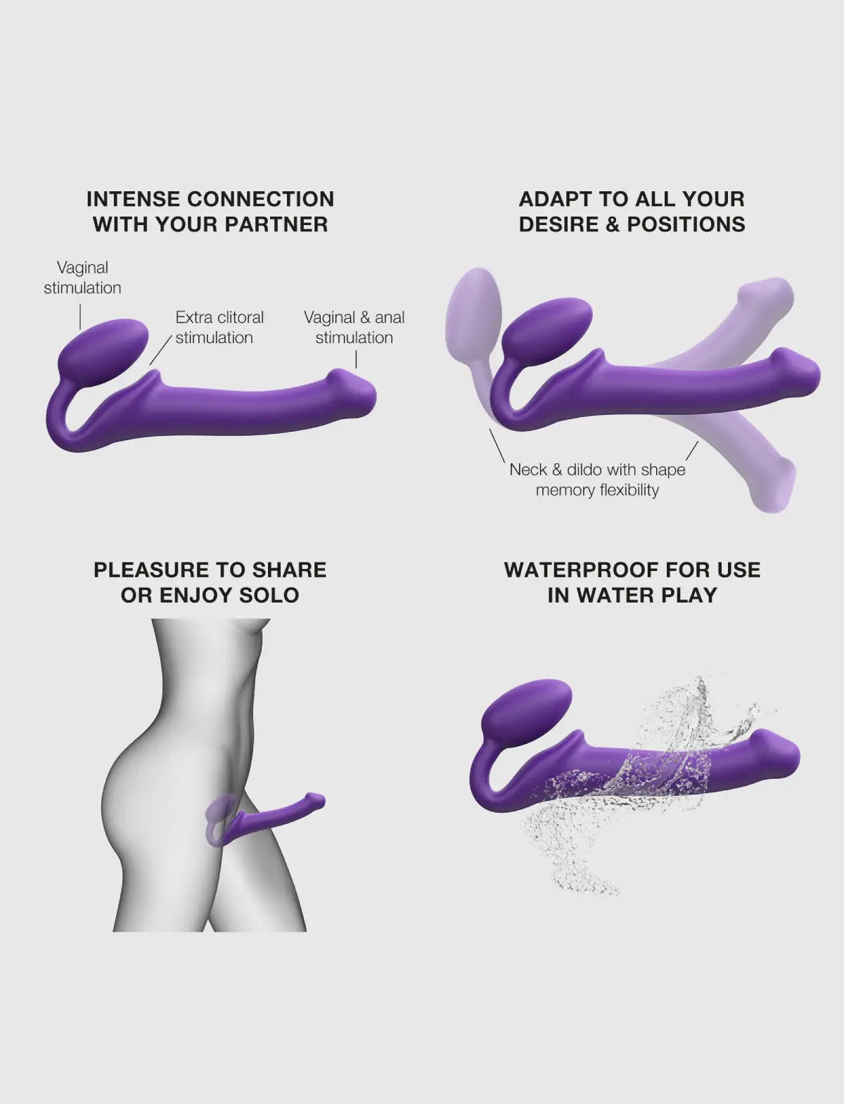 Classic non-vibrating strap-on, new version, violet design, Strap-On-Me collection