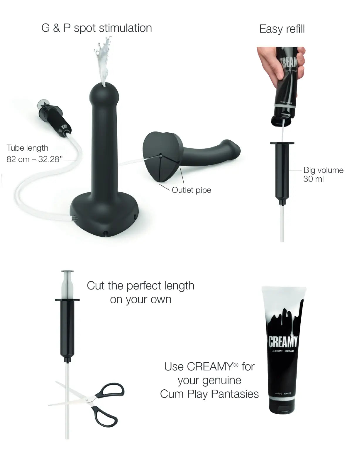 Realistic ejaculating dildo, black design, Strap-On-Me collection