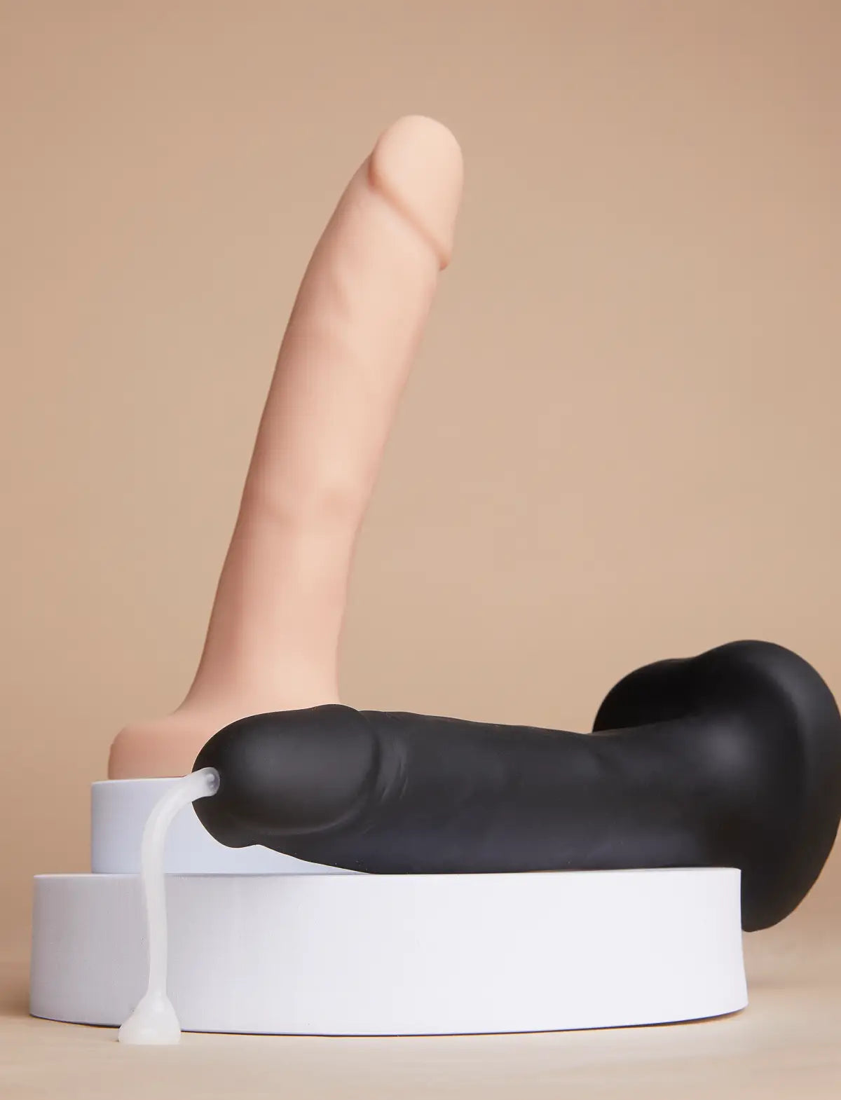 Realistic ejaculating dildo, black design, Strap-On-Me collection