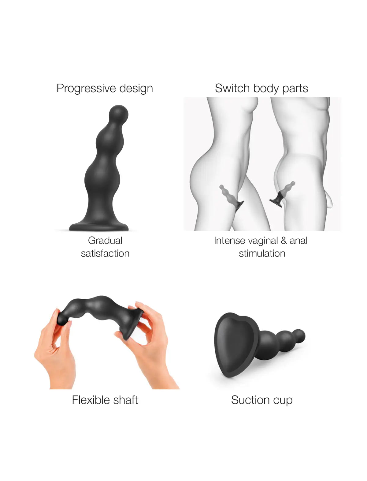 Anal beads plug hybrid dildo, black design, Strap-On-Me collection
