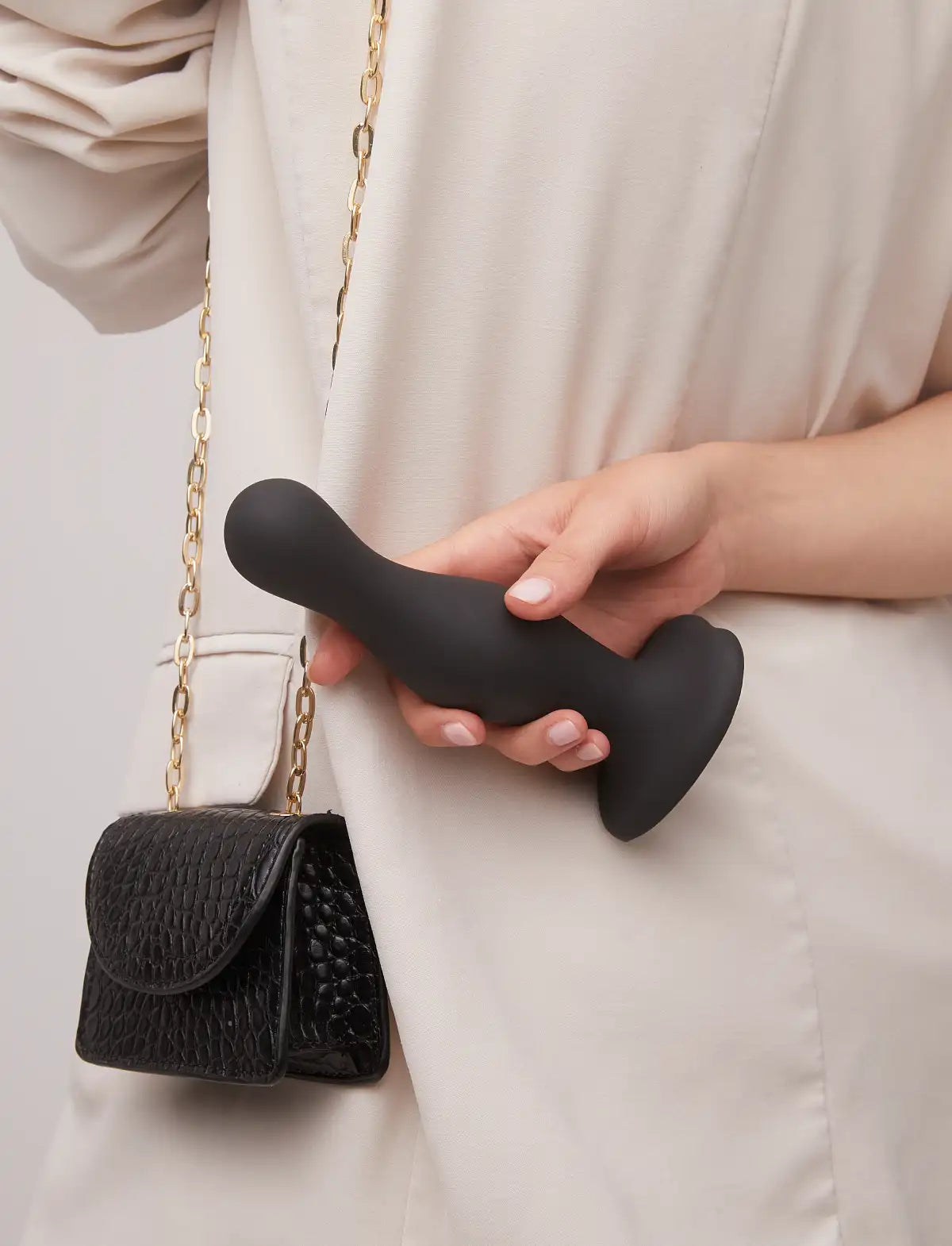 Curved anal plug hybrid dildo, black design, Strap-On-Me collection