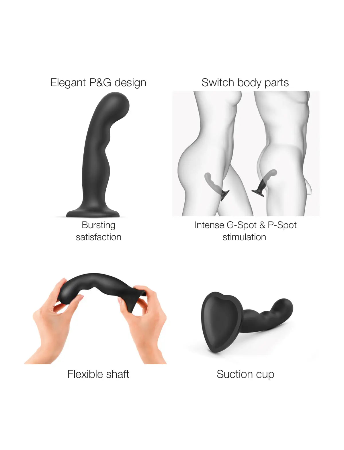 Anal P and G-spot hybrid plug dildo, black design, Strap-On-Me collection
