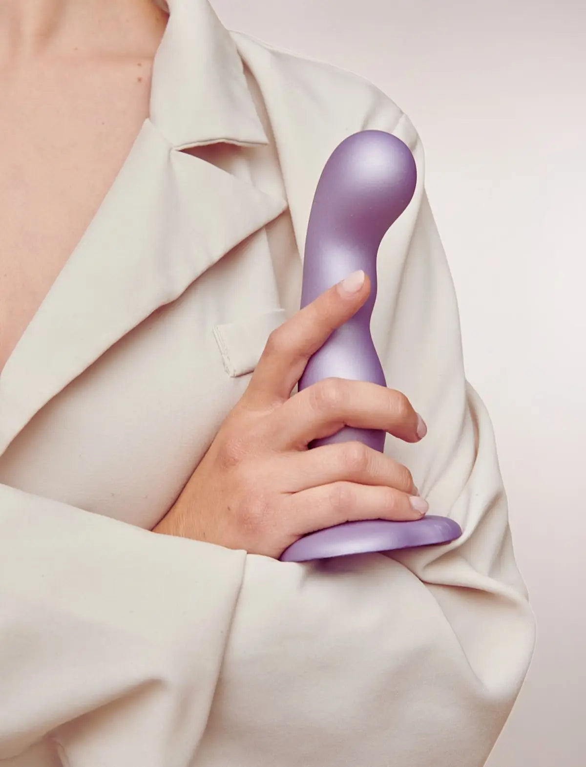Anal P and G-spot hybrid plug dildo, metallic lilac design, Strap-On-Me collection