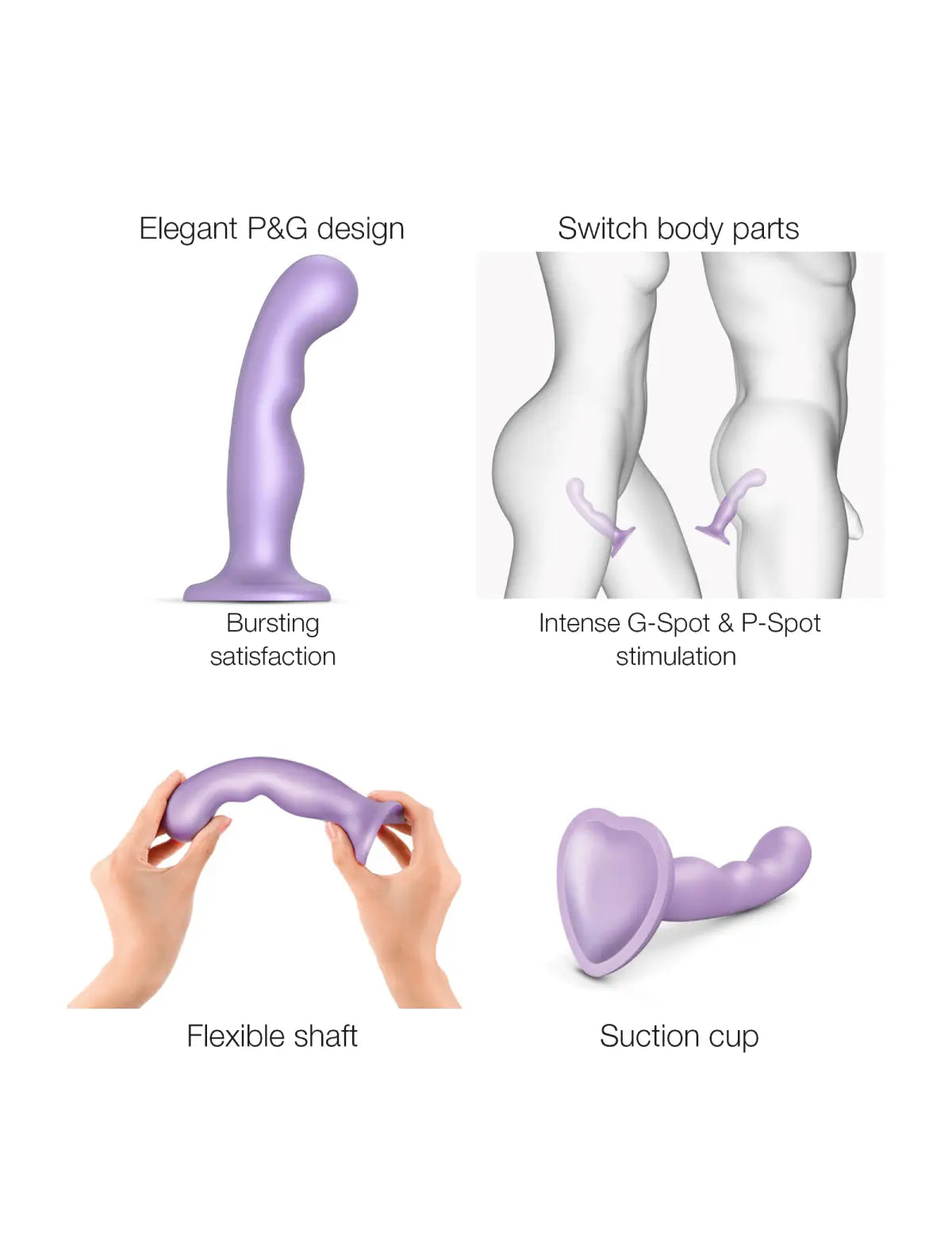 Anal P and G-spot hybrid plug dildo, metallic lilac design, Strap-On-Me collection