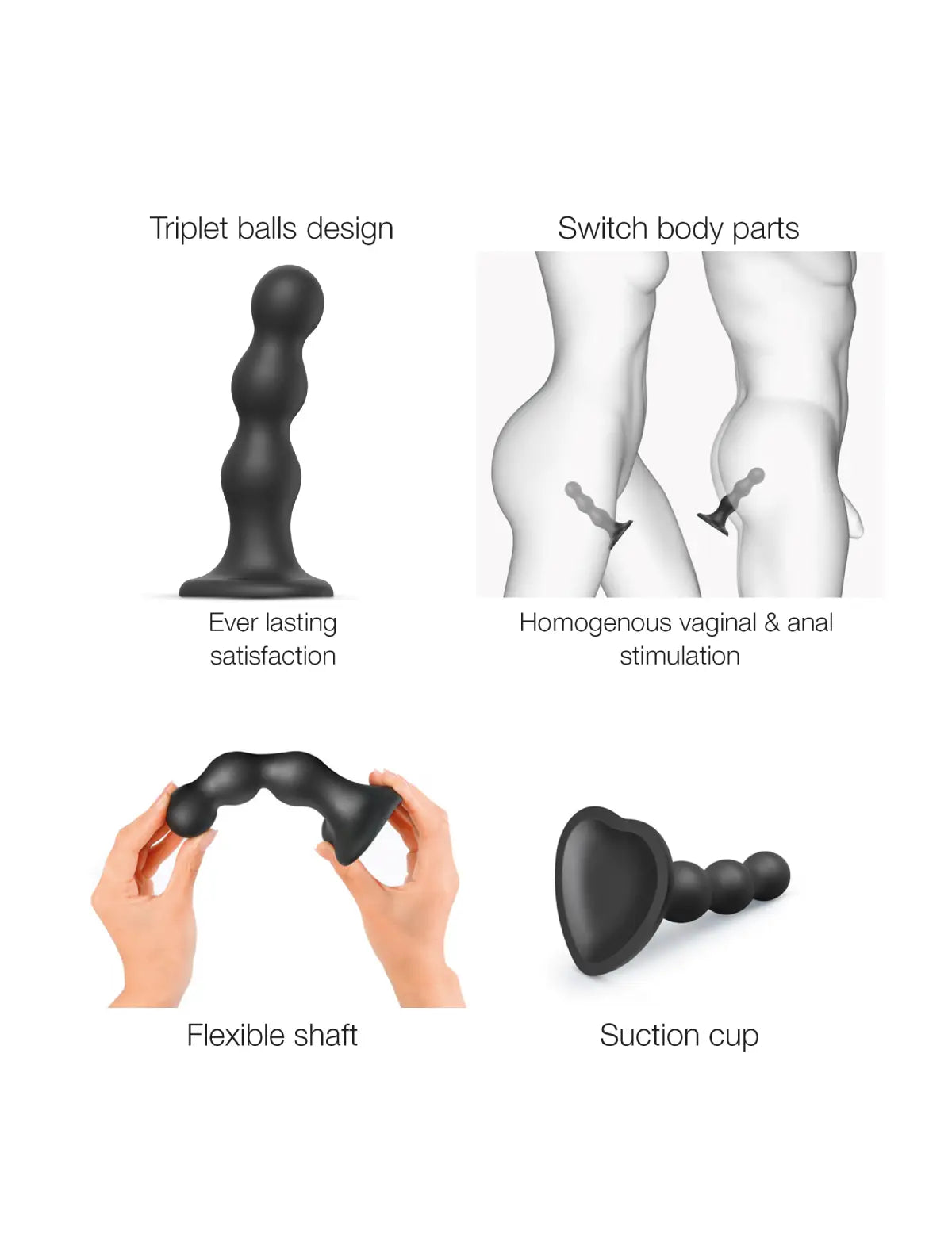 Plug balls hybrid dildo, black design, Strap-On-Me collection
