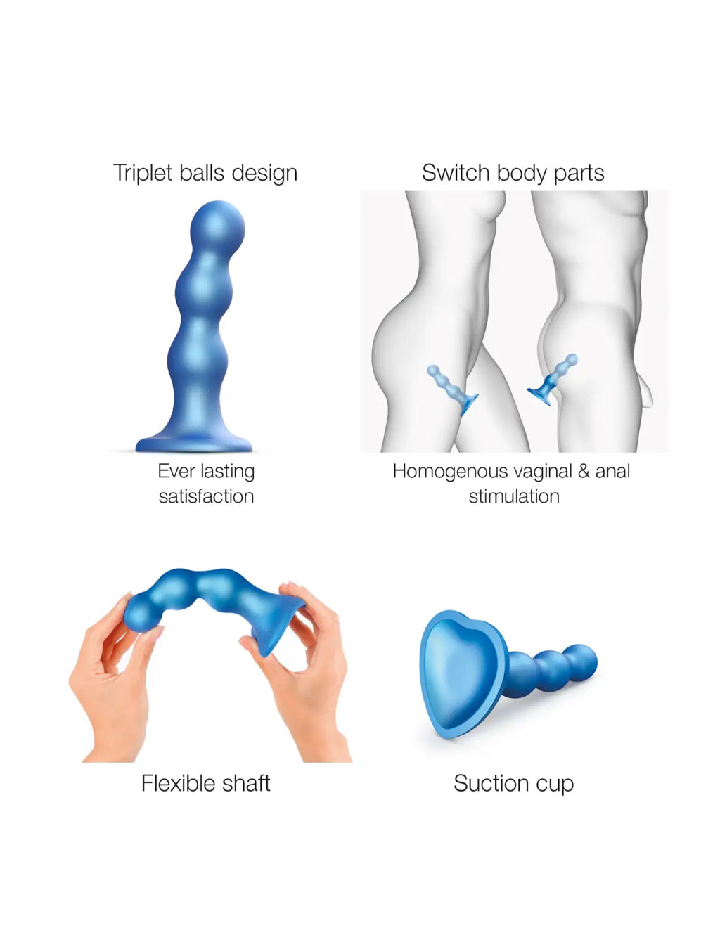 Plug balls hybrid dildo, blue design, Strap-On-Me collection