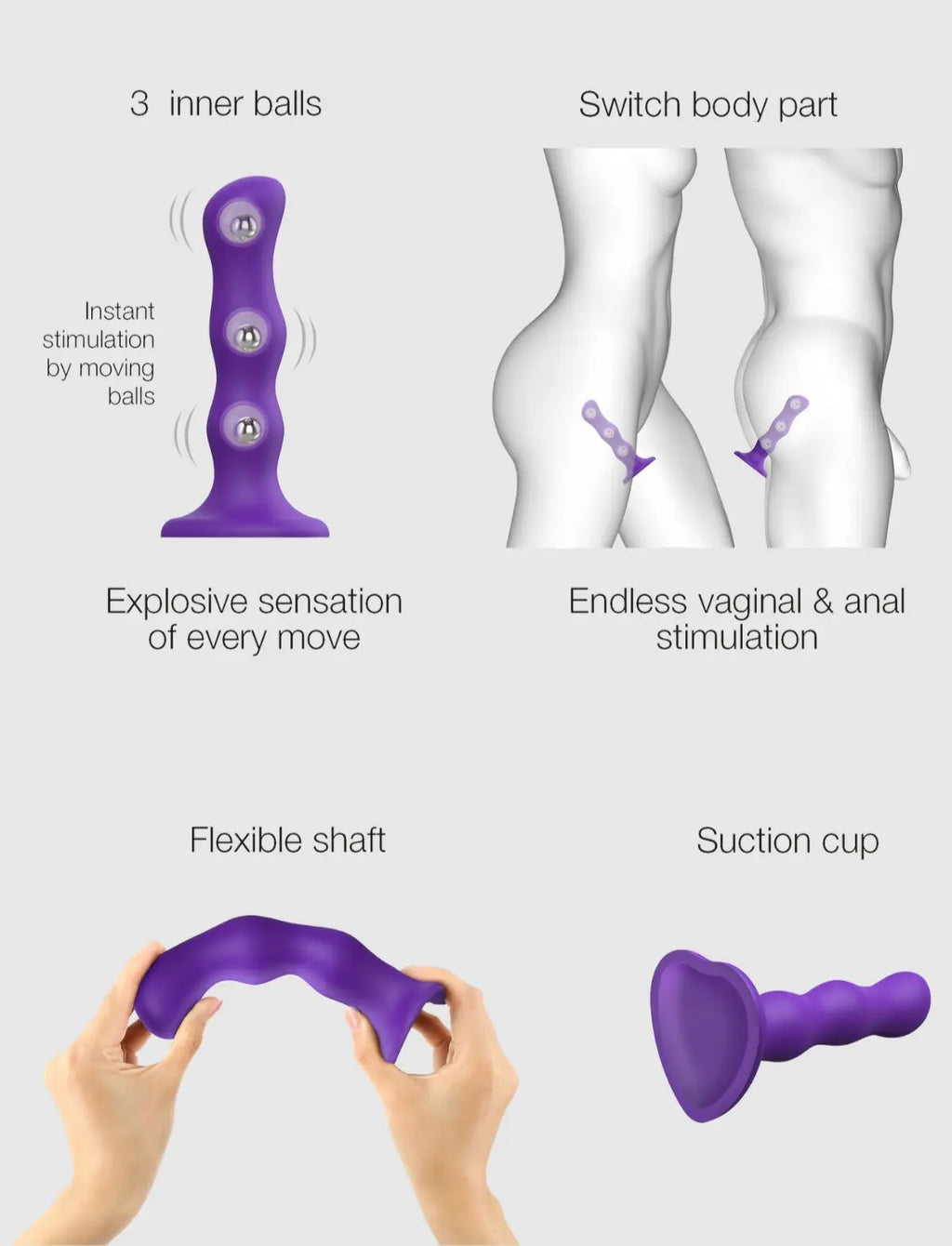 Geisha balls hybrid dildo, violet design, Strap-On-Me collection