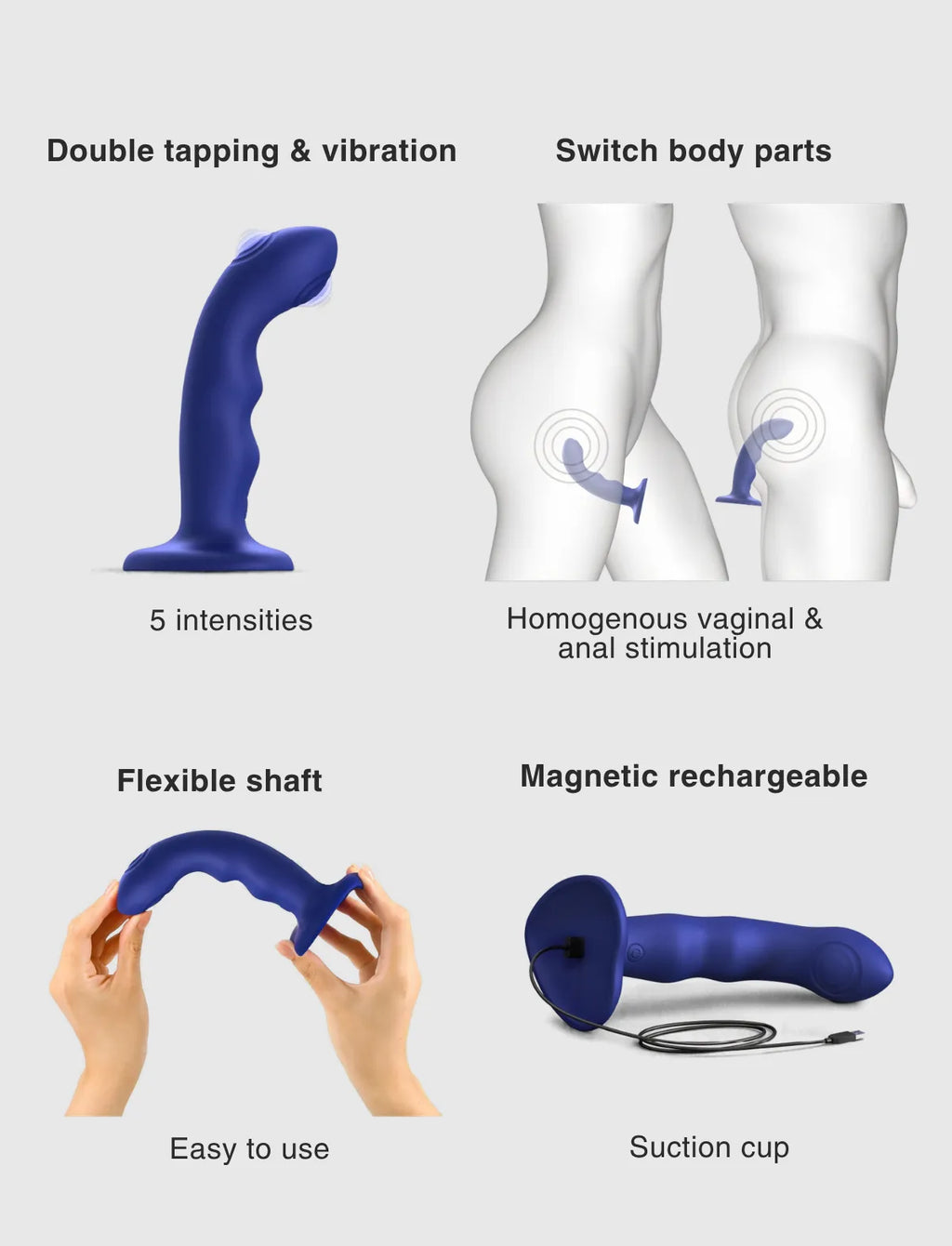 Vibrating tapping dildo wave, blue design, Strap-On-Me collection