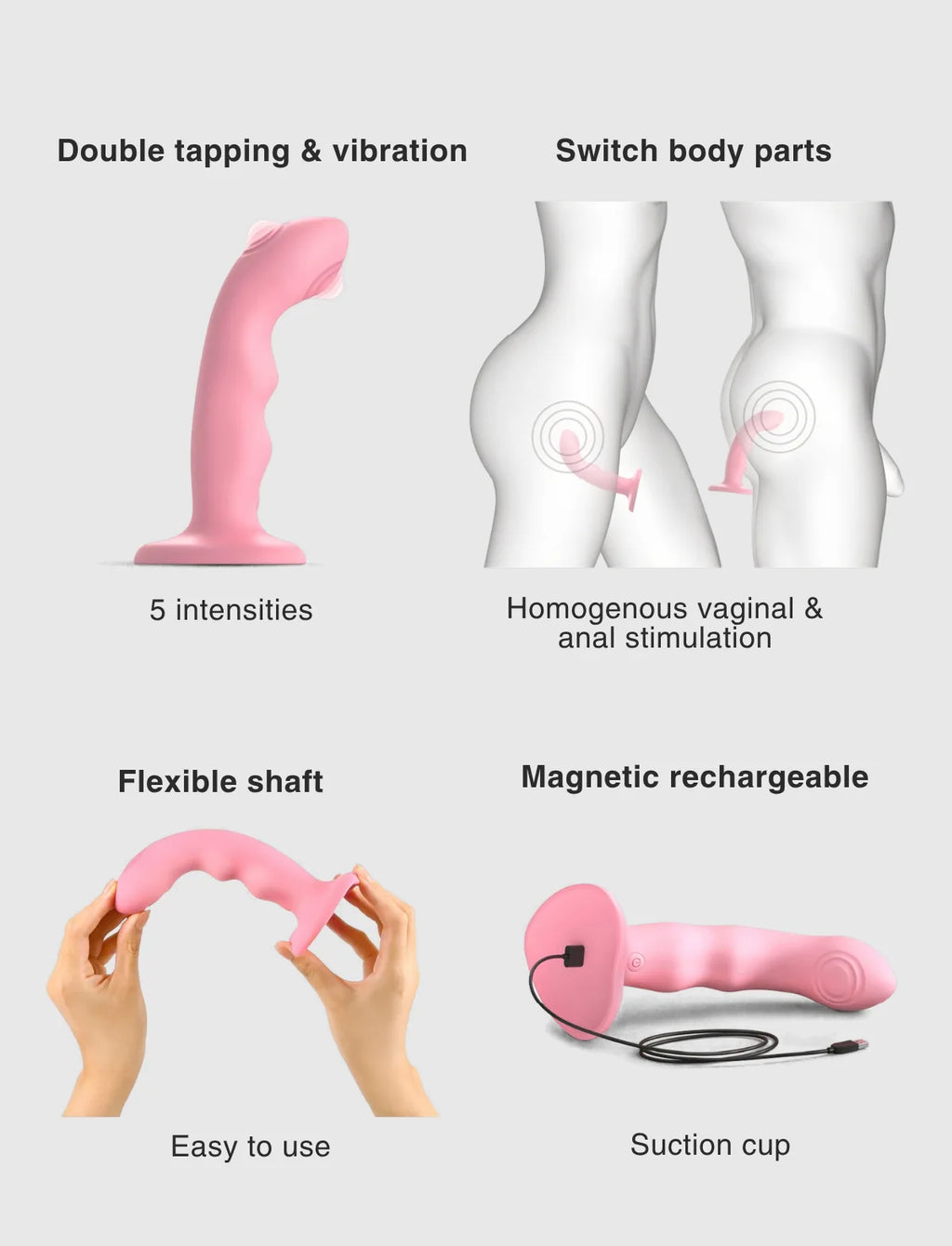 Vibrating tapping dildo wave, pink design, Strap-On-Me collection