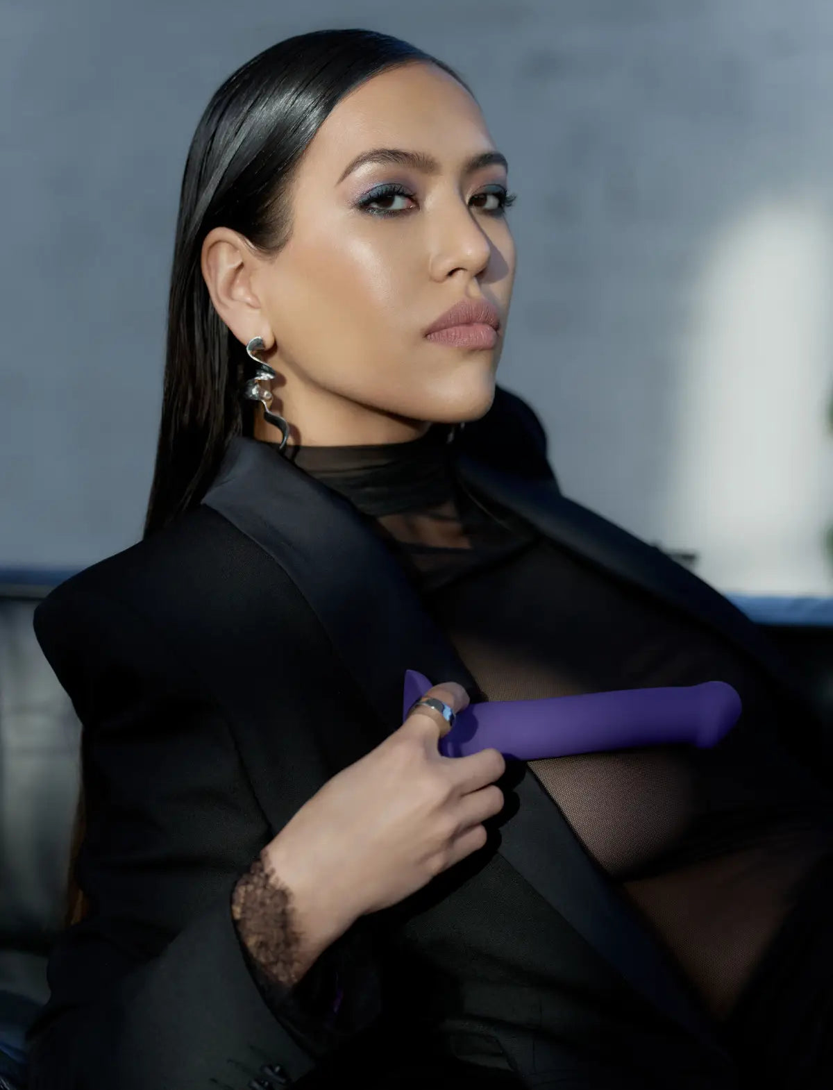 Bendable double-density semi-realistic dildo, violet design, Strap-On-Me collection