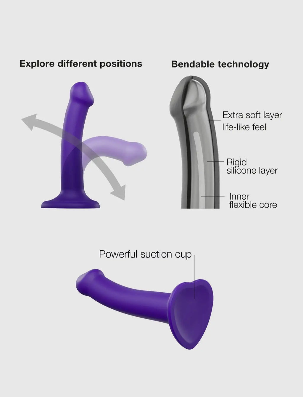 Bendable double-density semi-realistic dildo, violet design, Strap-On-Me collection