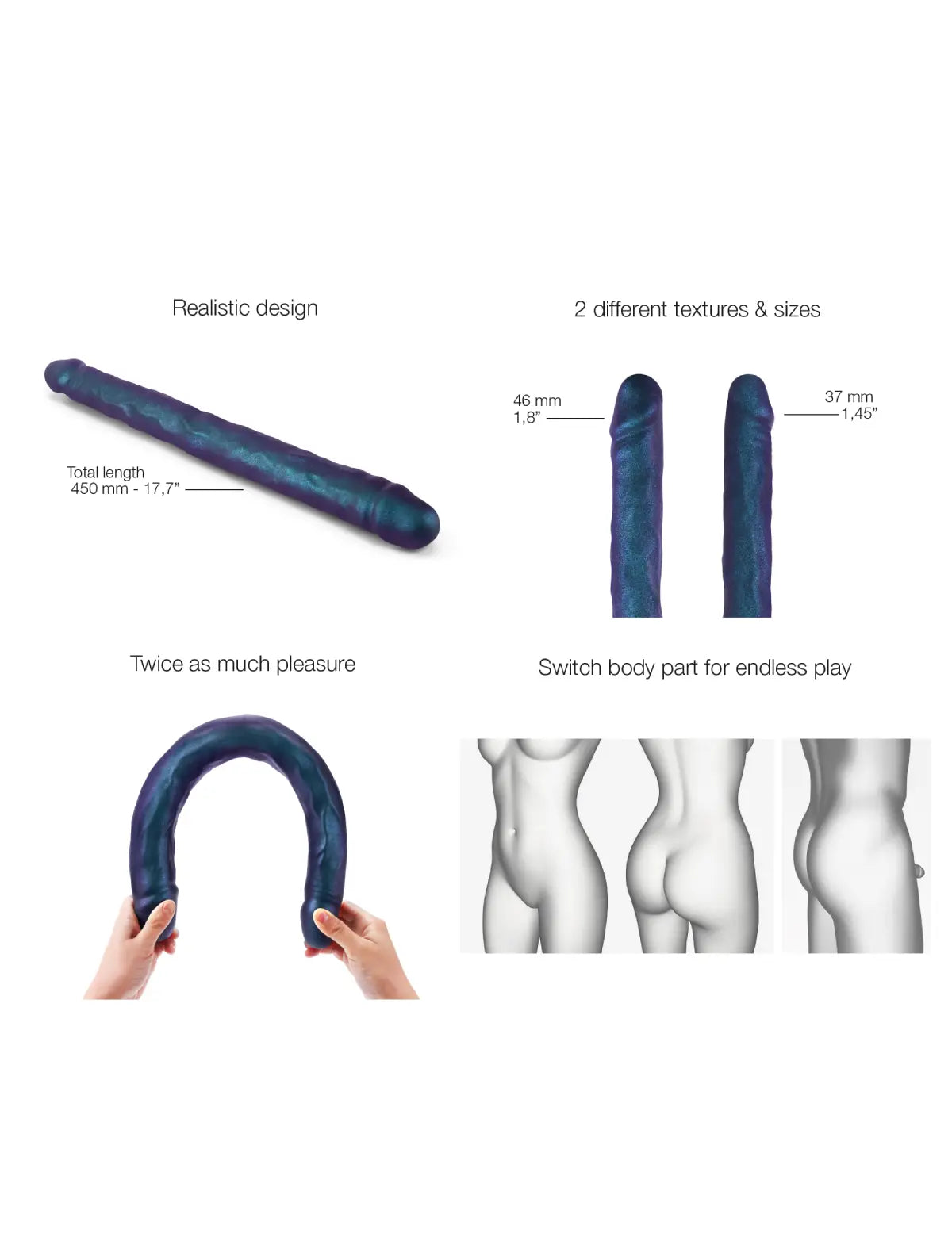 Double-ended realistic dildo Strap-on-Me with lifelike texture and ergonomic design for versatile use and realistic sensation