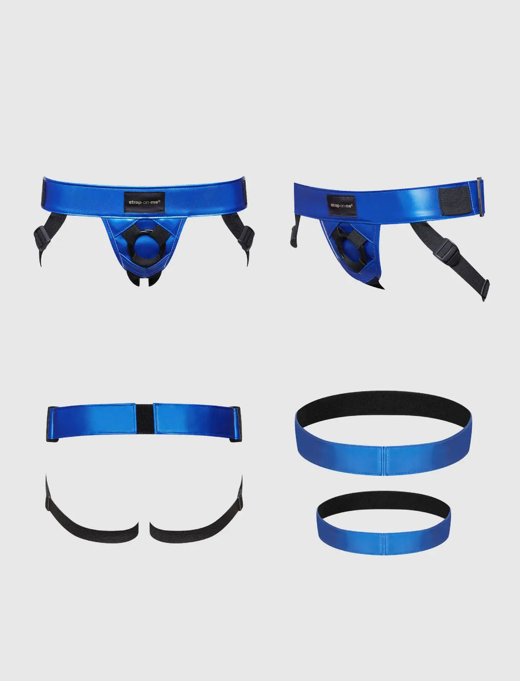 Faux leather harness Strap-on-Me Curious Metallic Blue design with adjustable fit for comfortable and stylish wear