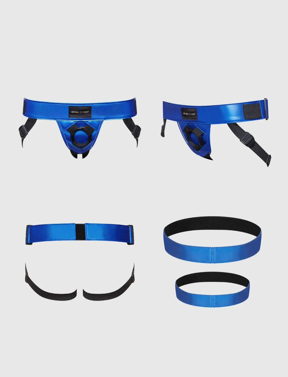 Faux leather harness Strap-on-Me Curious Metallic Blue design with adjustable fit for comfortable and stylish wear