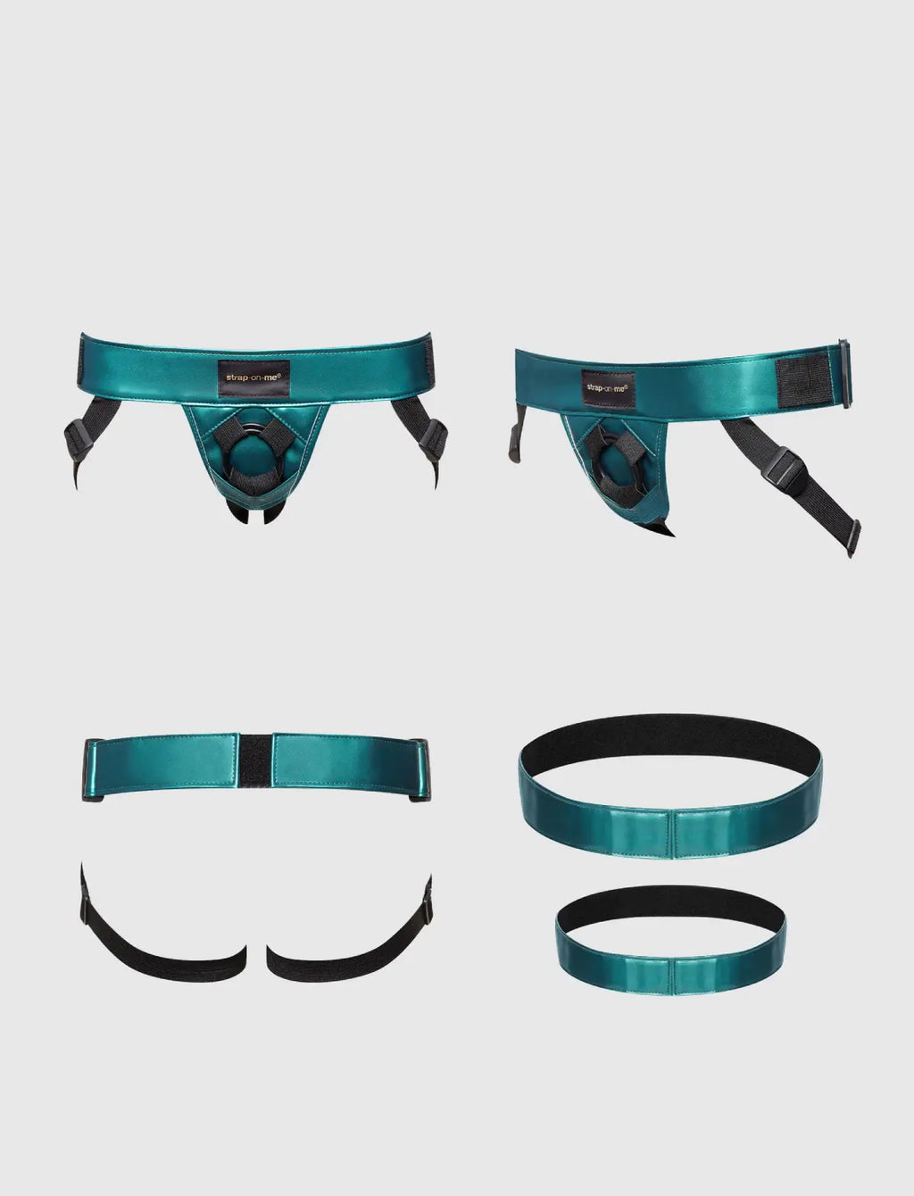 Faux leather harness Strap-on-Me Curious Metallic Green design with adjustable fit for comfortable and stylish wear