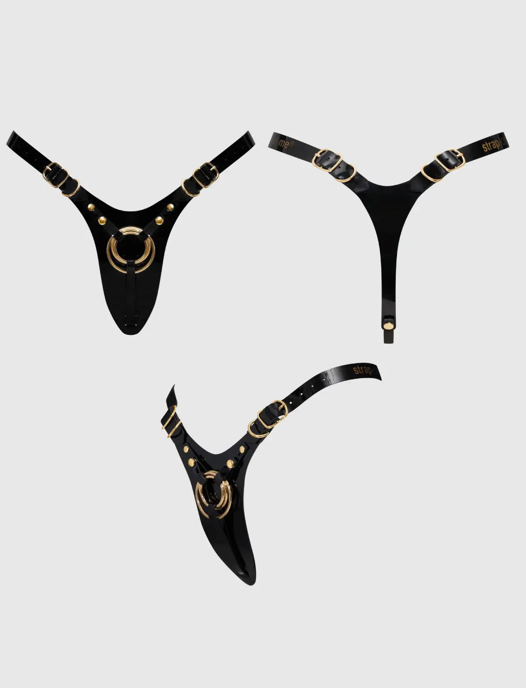 Faux leather harness Strap-on-Me Fabulous glossy black design with adjustable fit for comfortable and stylish wear