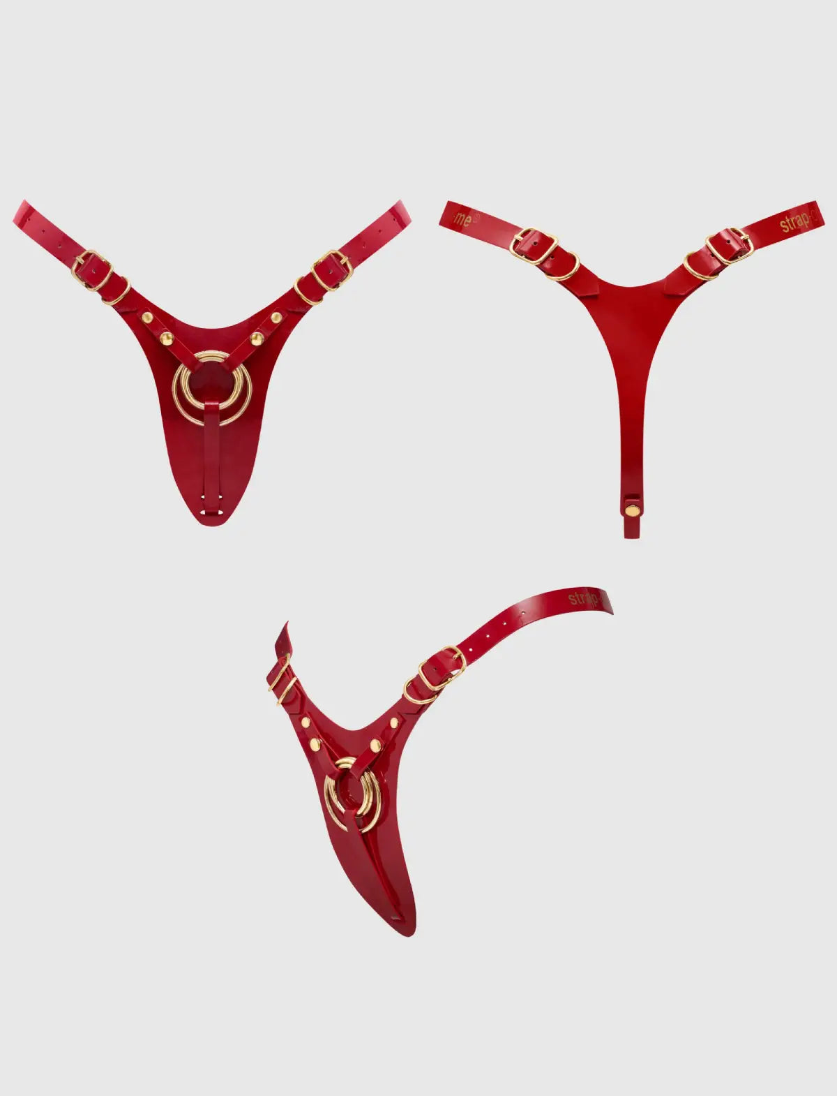 Faux leather harness Strap-on-Me Fabulous glossy red design with adjustable fit for comfortable and stylish wear