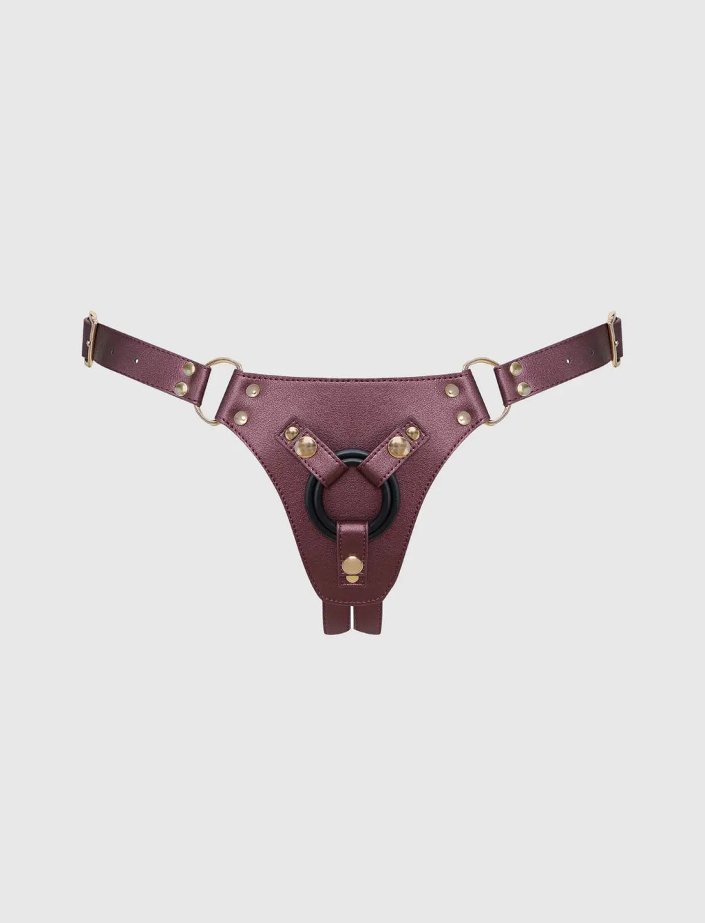 Faux leather harness Strap-on-Me Generous metallic aubergine design with adjustable fit for comfortable and elegant wear