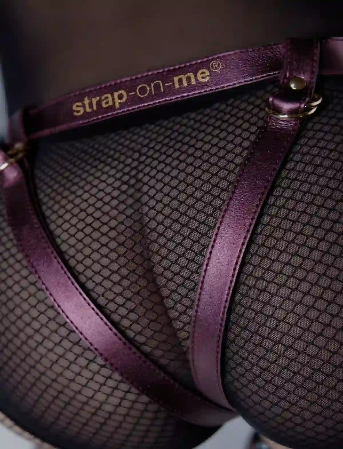 Faux leather harness Strap-on-Me Generous metallic aubergine design with adjustable fit for comfortable and elegant wear