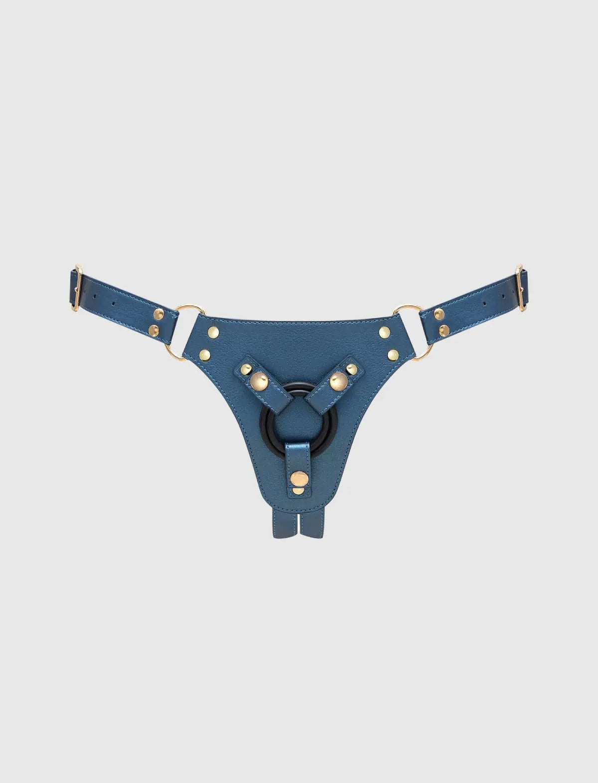 Faux leather harness Strap-on-Me Generous metallic blue design with adjustable fit for comfortable and elegant wear