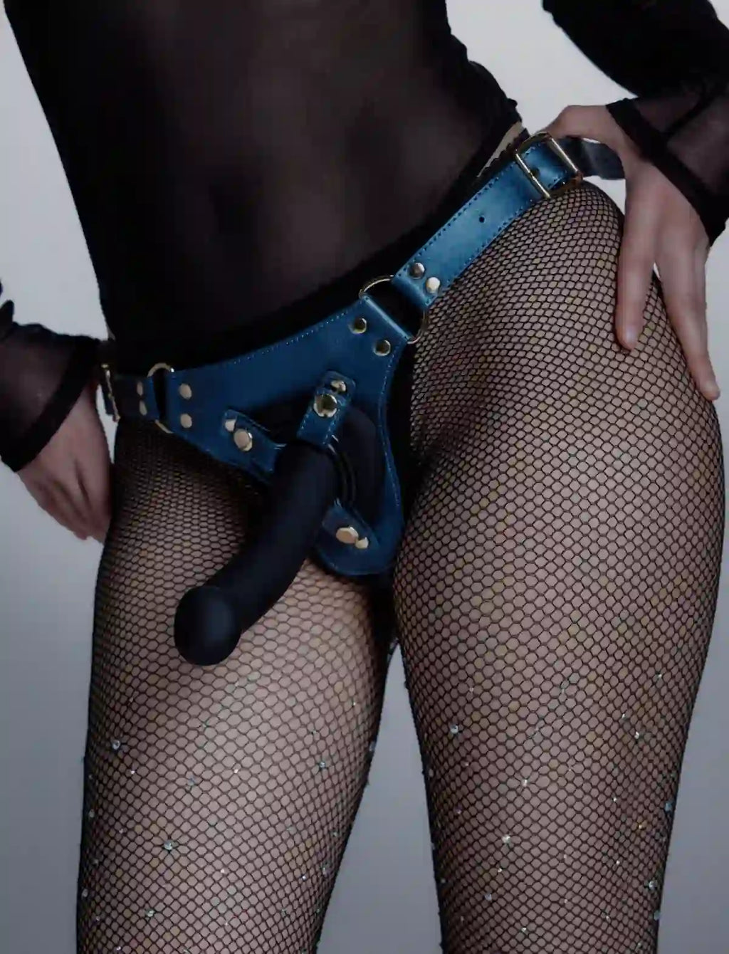 Faux leather harness Strap-on-Me Generous metallic blue design with adjustable fit for comfortable and elegant wear