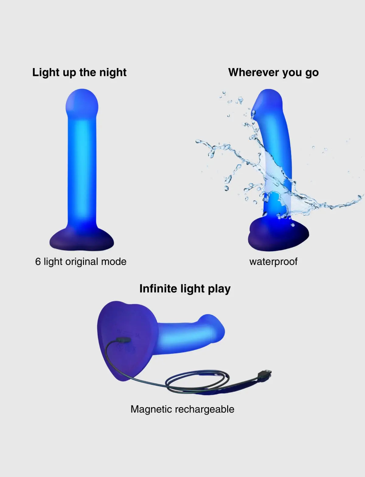 Glow LED semi-realistic dildo, luminous design, Strap-On-Me collection