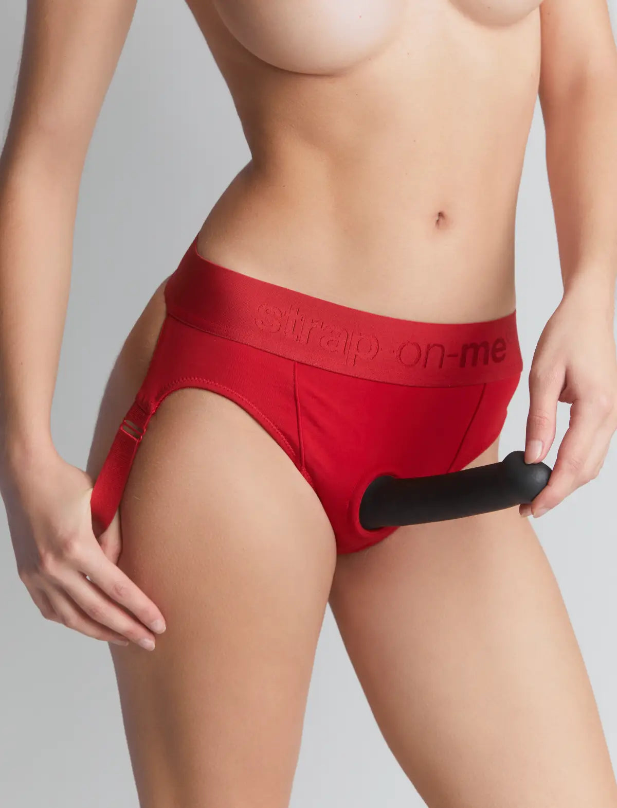 Red Heroine lingerie harness Strap-on-Me with adjustable fit and bold, elegant design for comfortable wear