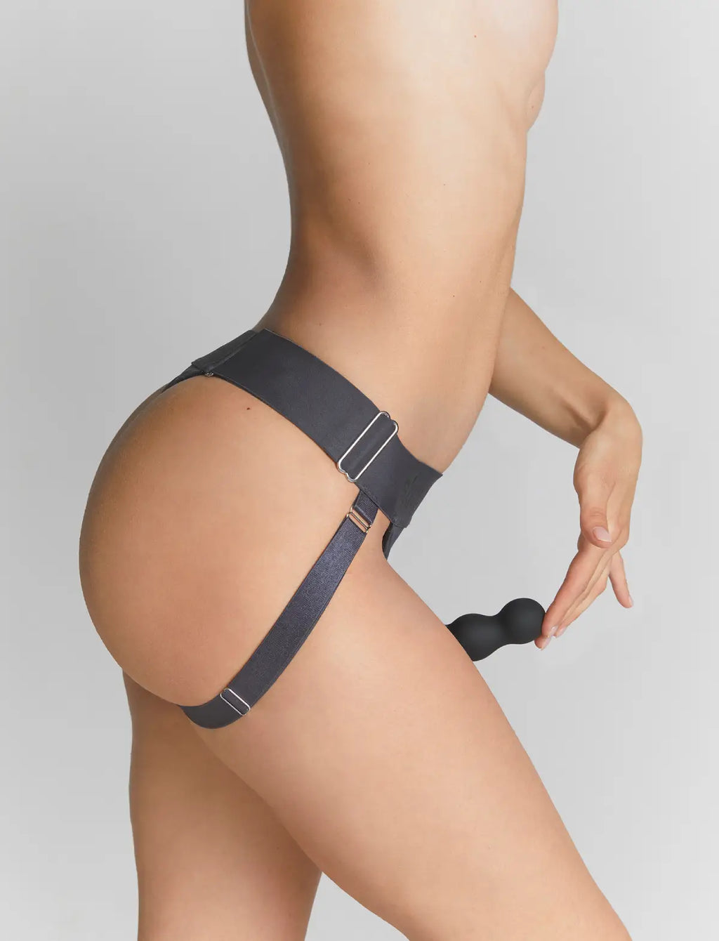 Unique grey lingerie harness Strap-on-Me with adjustable fit and minimalist design for comfortable and elegant wear