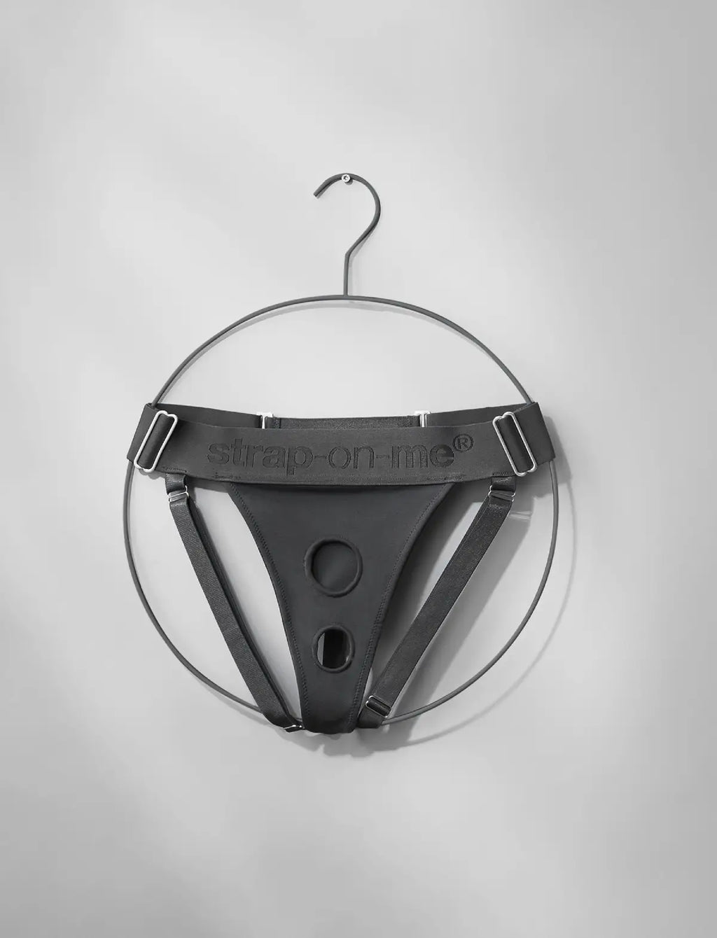 Unique grey lingerie harness Strap-on-Me with adjustable fit and minimalist design for comfortable and elegant wear