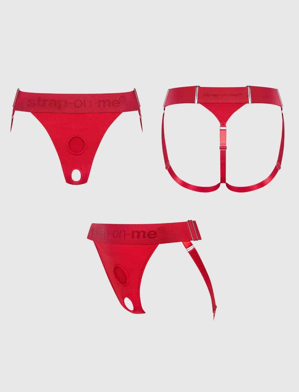 Unique red lingerie harness Strap-on-Me with adjustable fit and minimalist design for comfortable and elegant wear