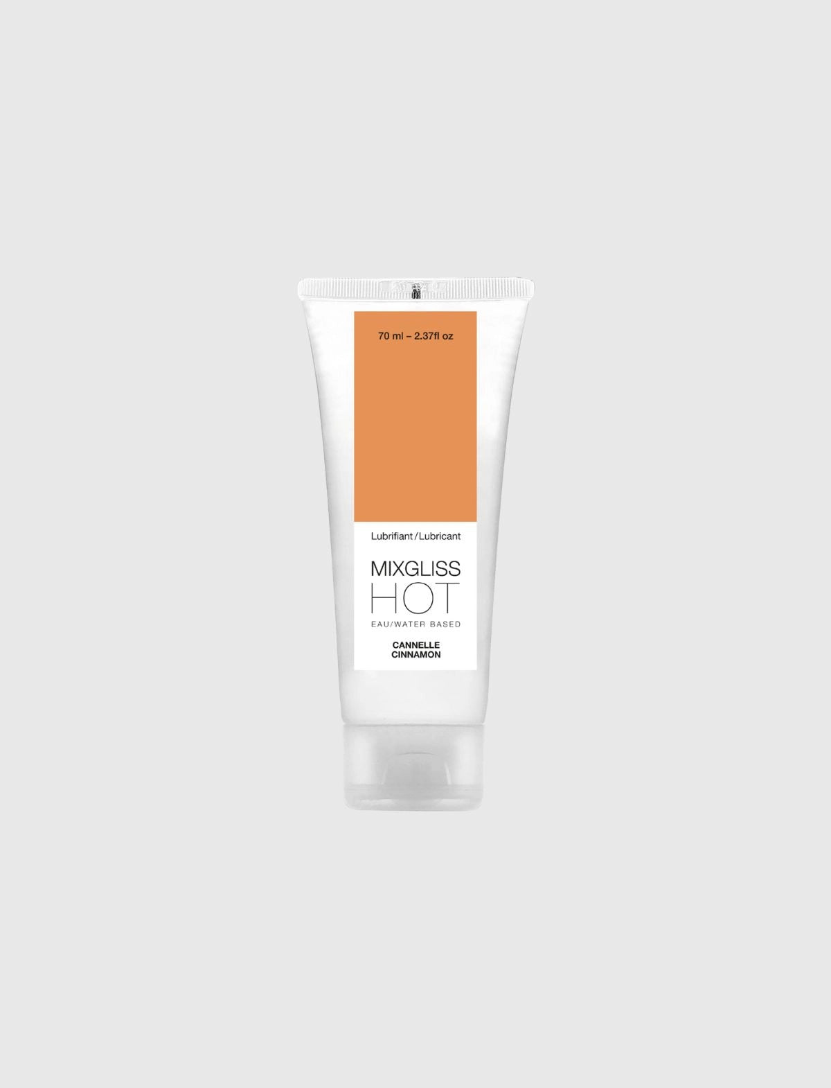 Tube of Mixgliss Hot lubricant on a white background