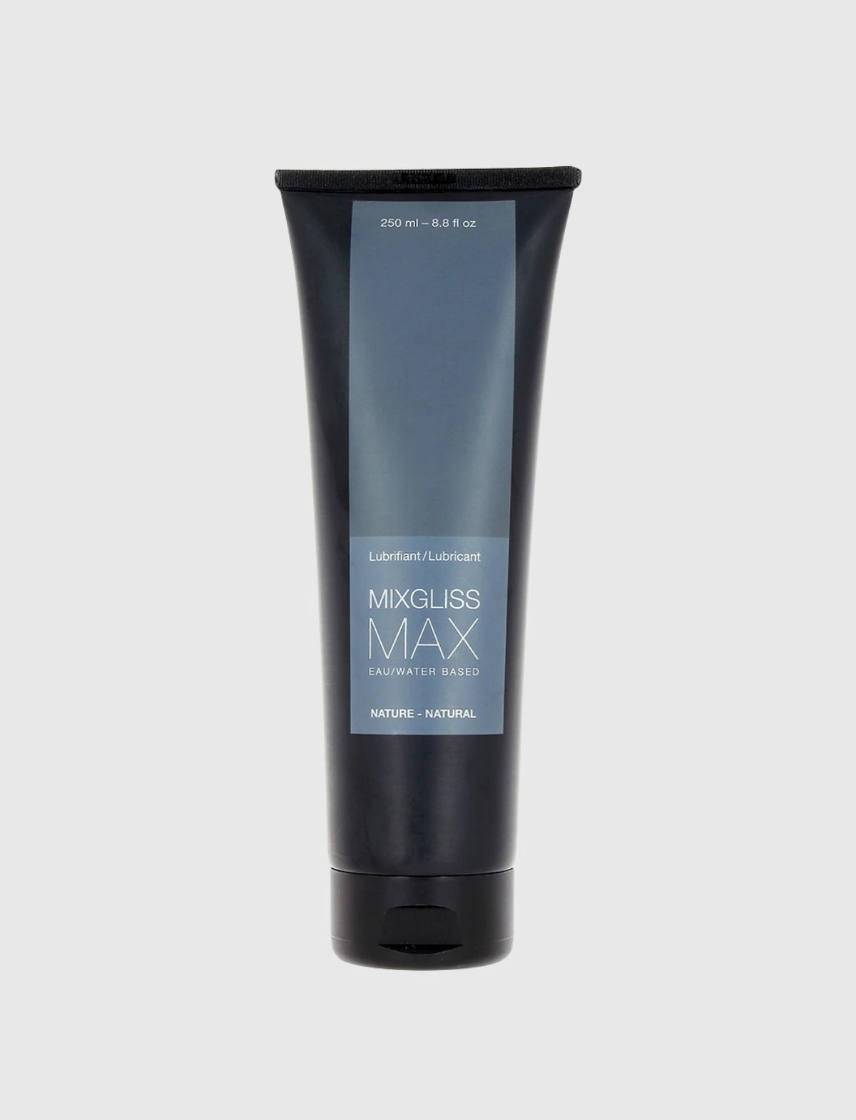 Tube of Mixgliss Max lubricant 250 ml on a light gray background