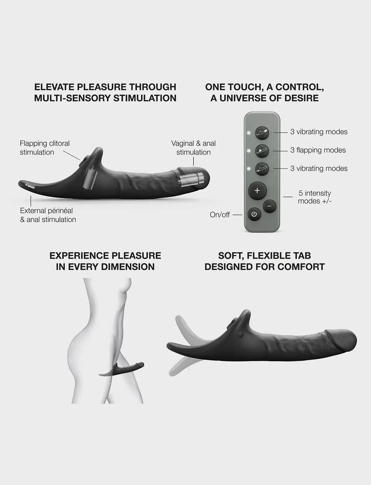 Dildo réaliste noir multi-orgasmes Strap-on-Me avec texture réaliste et finition lisse pour stimulation intense